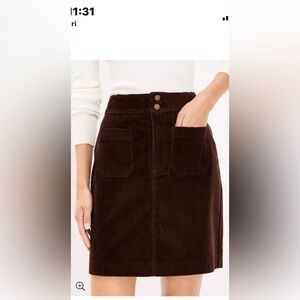 Loft chocolate brown corduroy patch pocket mini skirt Sz 16